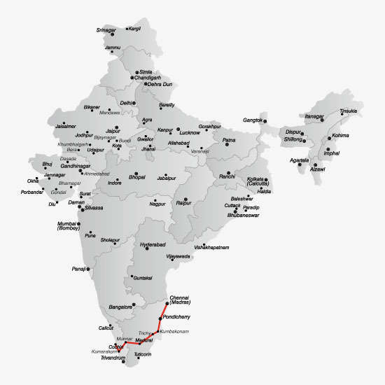 De route van Tamil Nadu & Kerala in luxe<br>